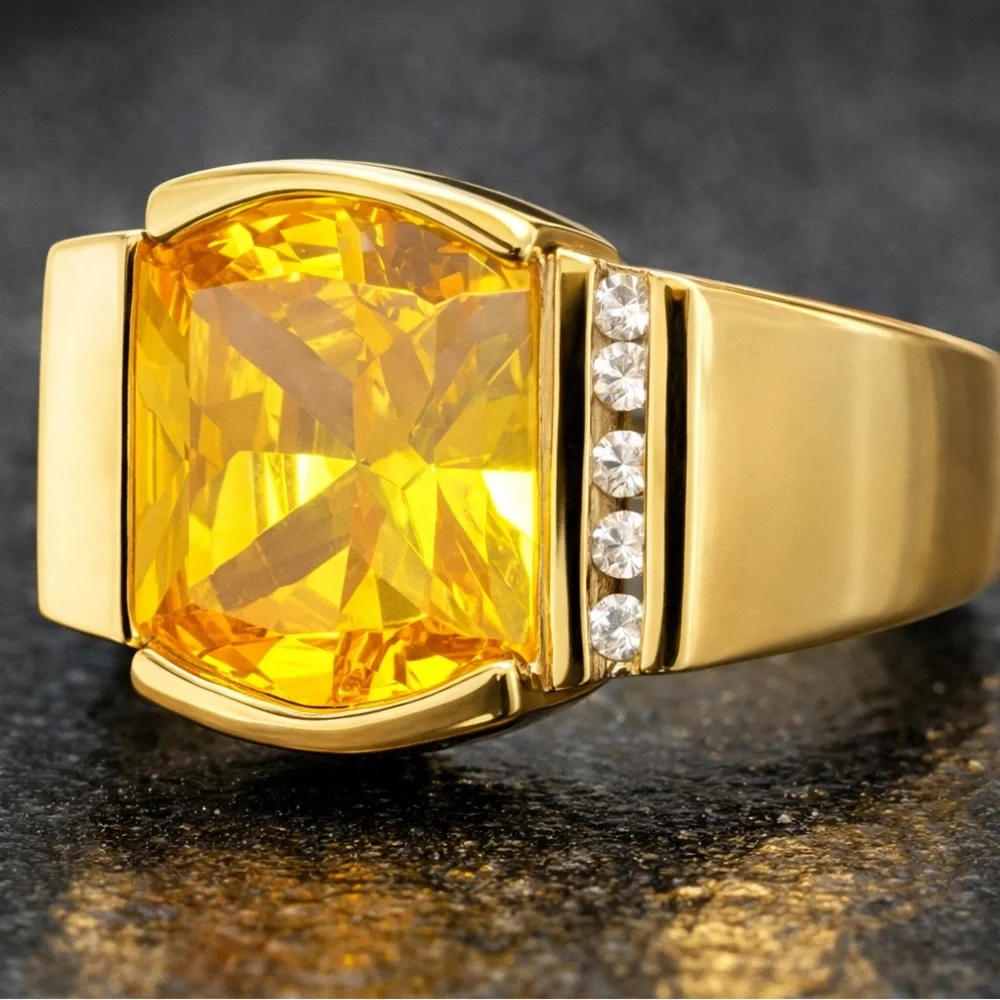 Suzanne Somers Vintage citrine yellow CZ channel set cocktail ring gold HSN